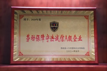 九游官方网页版集团蝉联劳动保障守法诚信A级企业荣誉